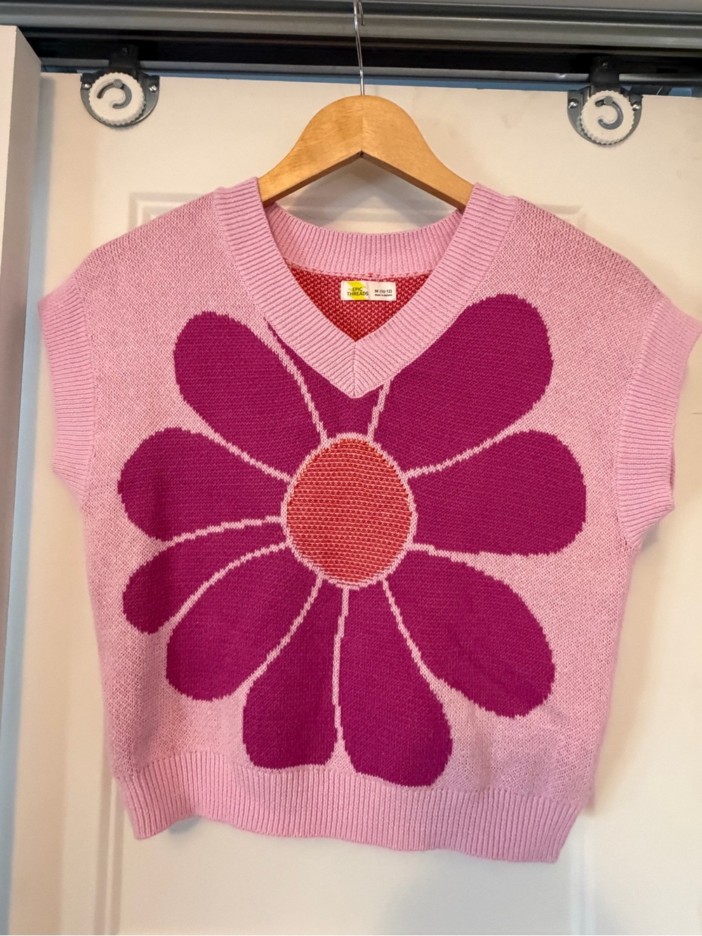 Epic Threads Pink and Magenta Floral V-Neck Sweater Vest